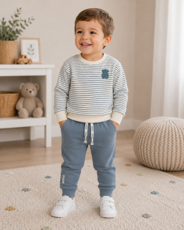 Sweatshirt Infantil Às Riscas com Urso no Peito Tous